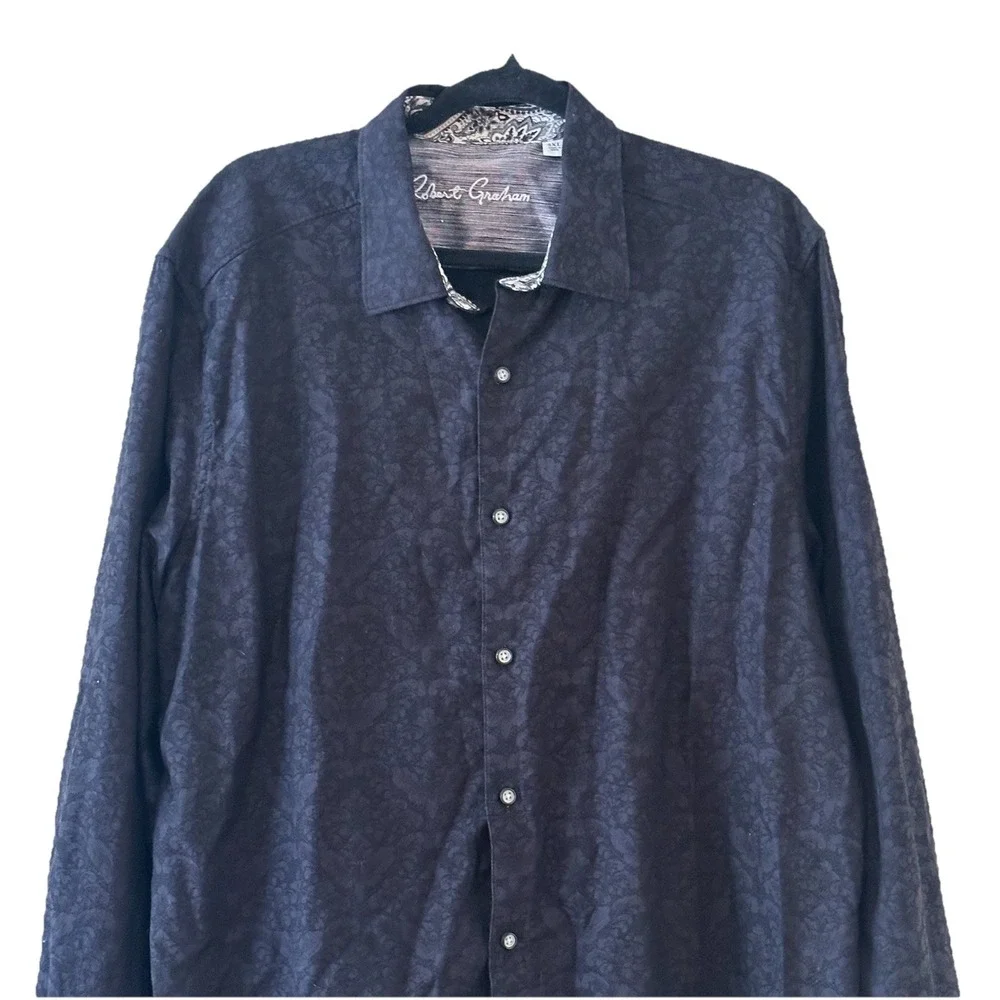 Robert Graham Black Shirt Mens 2XL Floral Paisley Print LS Button Up Classic Fit